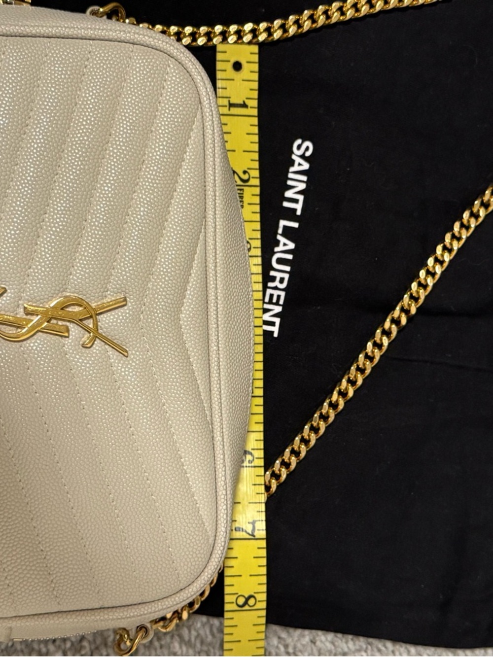 Saint Laurent Quilted Camera Crossbody Bag in Cream with Gold Hardware - Picture 15 of 16